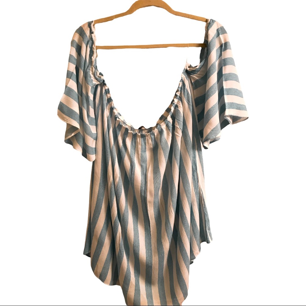 Spin USA Plus size  Blue and white striped off shoulder top